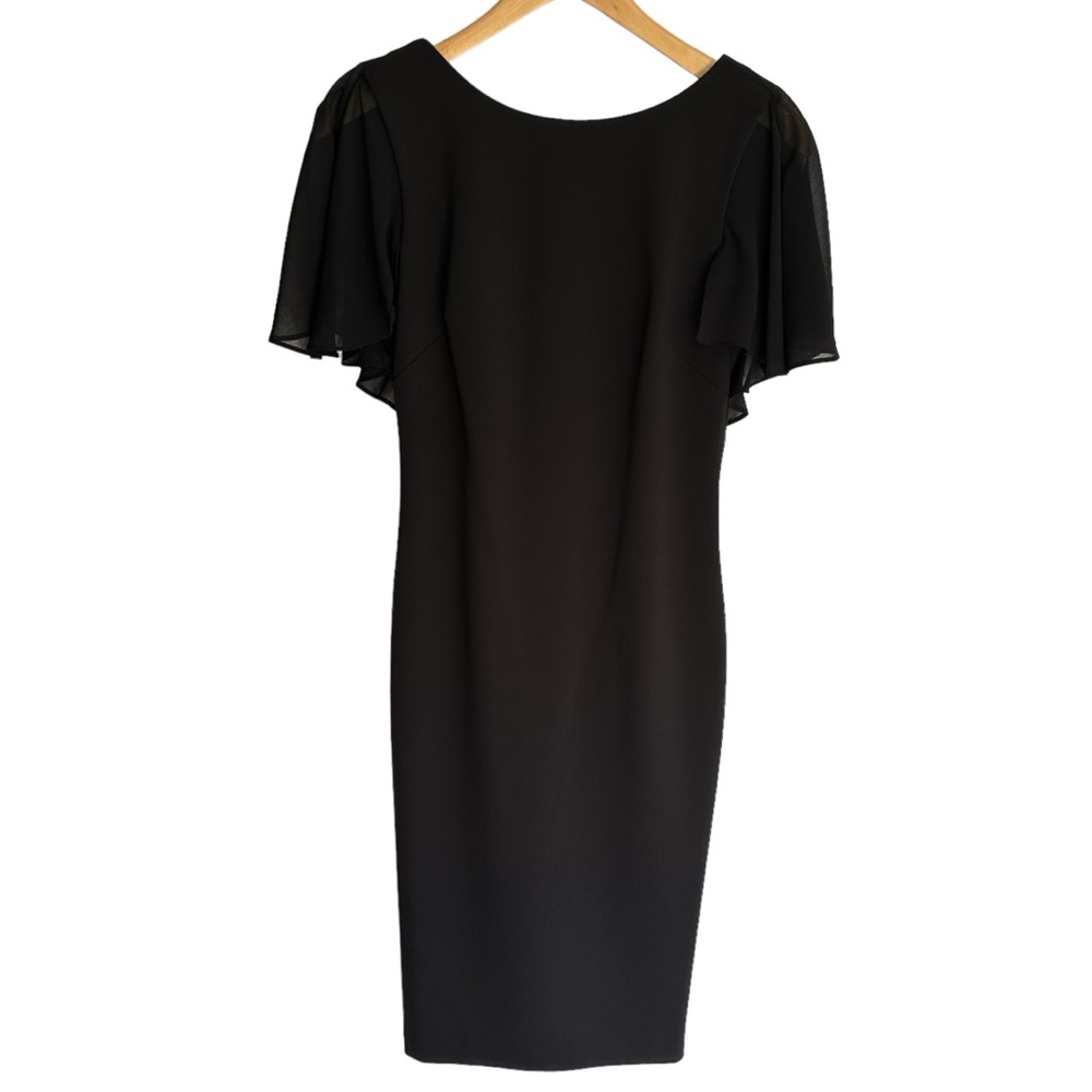 Calvin Klein Black Chiffon Flutter Sleeve Sheath Dress Size 4